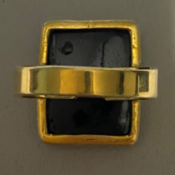 Ring Raw Possibly Obsidian Size 9 Rectangle Gold Over Sterling Silver 925 ISJ - Picture 10 of 14